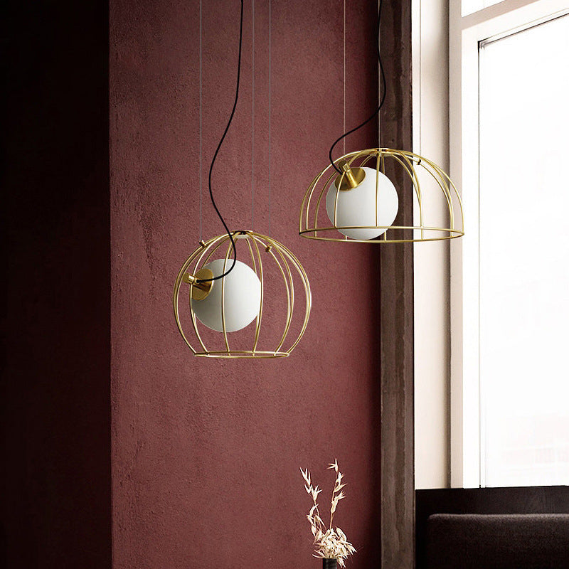 Gold Wire Cage Pendant Light - Simple Metal Style For Dining Room (1-Light)