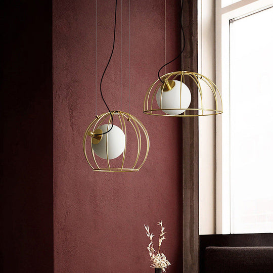 Gold Wire Cage Pendant Light - Simple Metal Style For Dining Room (1-Light)