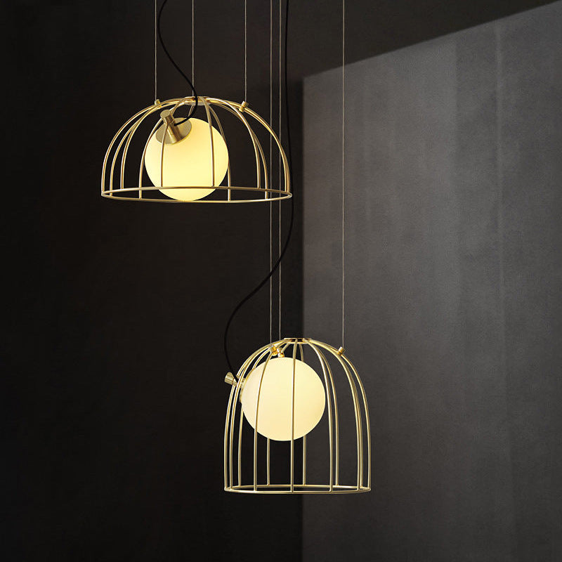 Gold Wire Cage Pendant Light - Simple Metal Style For Dining Room (1-Light)