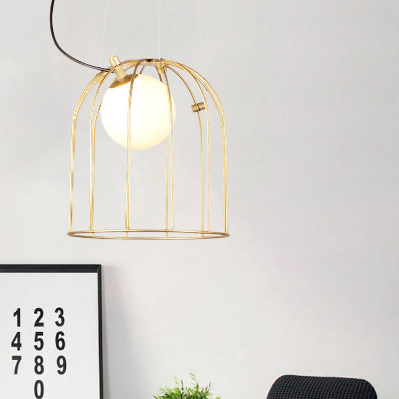 Gold Wire Cage Pendant Light - Simple Metal Style For Dining Room (1-Light)