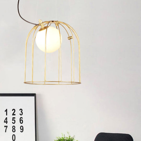 Gold Wire Cage Pendant Light - Simple Metal Style For Dining Room (1-Light)