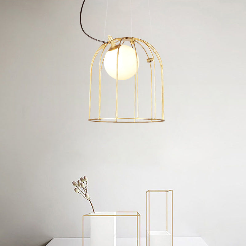 Gold Wire Cage Pendant Light - Simple Metal Style For Dining Room (1-Light)