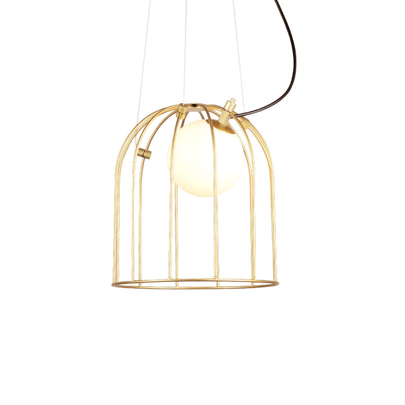 Gold Wire Cage Pendant Light - Simple Metal Style For Dining Room (1-Light)