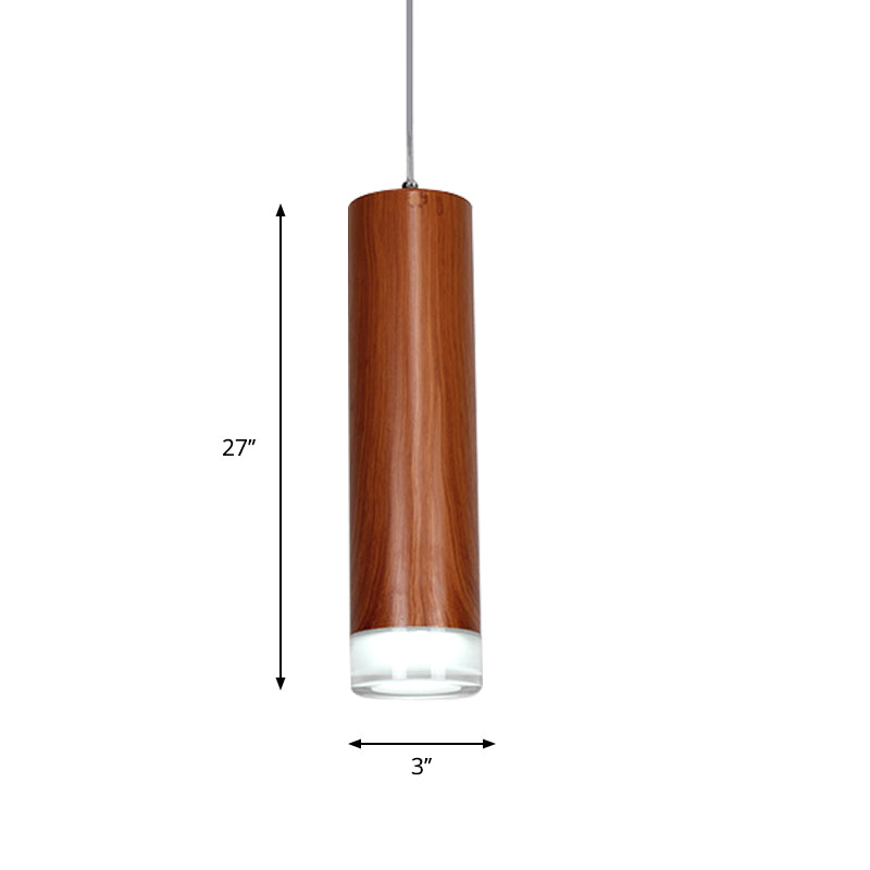 Hanging Light Kit - H Cylinder Pendant with Wood Grain Shade, Minimal Single Head LED Ceiling Light for Hallways in Warm/White