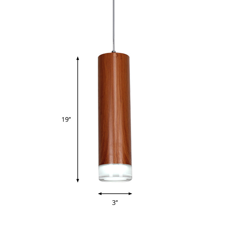 Hanging Light Kit - H Cylinder Pendant with Wood Grain Shade, Minimal Single Head LED Ceiling Light for Hallways in Warm/White