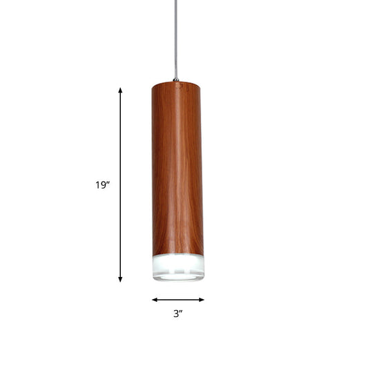Hanging Light Kit - H Cylinder Pendant with Wood Grain Shade, Minimal Single Head LED Ceiling Light for Hallways in Warm/White
