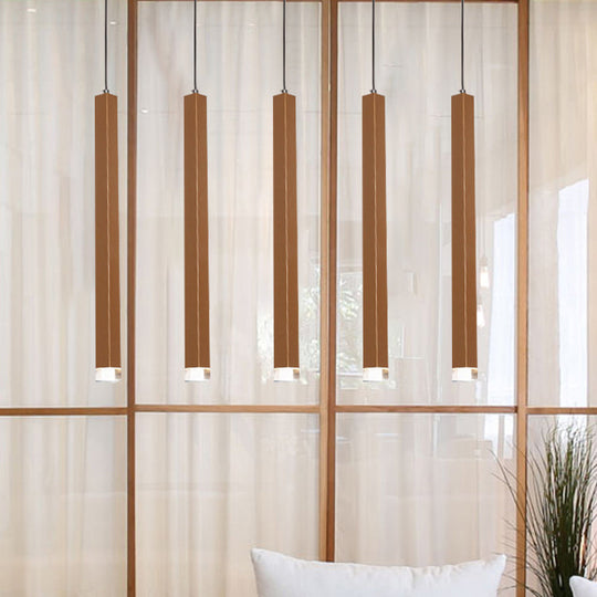 Veronica - Gold Slim Cuboid Metal Suspension Light - Simple Style Hanging Pendant