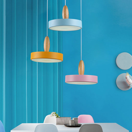Ilaria - Circular Circle Metal Hanging Pendant Light Contemporary 3 Lights Blue and Pink and Yellow Ceiling Light