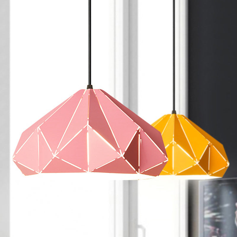 Origami Metal Hanging Pendant Light - Contemporary 1-Light Ceiling Light in Blue/Pink/Yellow