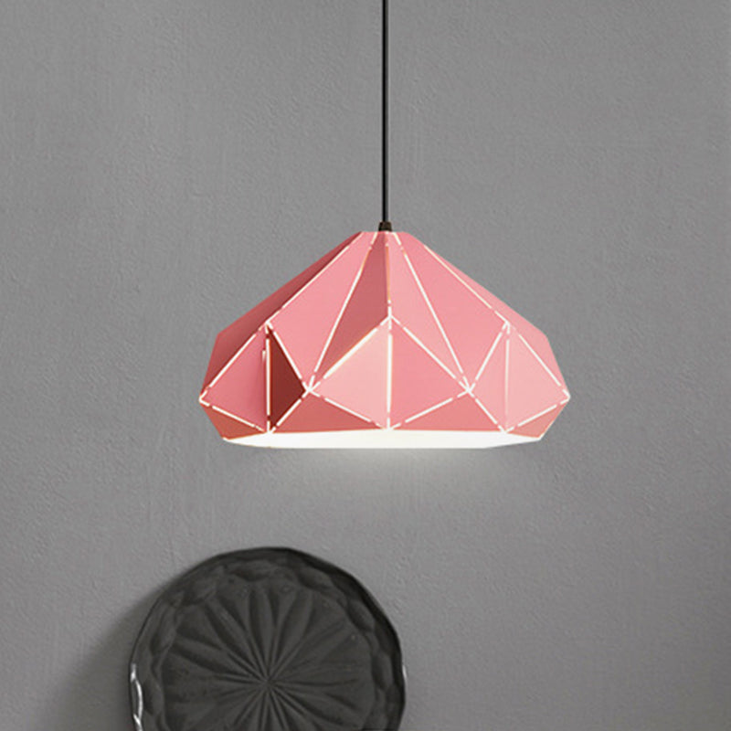 Origami Metal Pendant Light - Contemporary Hanging Ceiling (1 Light) In Blue/Pink/Yellow Pink