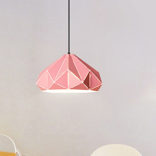 Origami Metal Hanging Pendant Light - Contemporary 1-Light Ceiling Light in Blue/Pink/Yellow