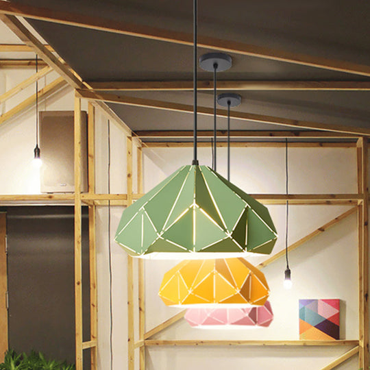 Origami Metal Hanging Pendant Light - Contemporary 1-Light Ceiling Light in Blue/Pink/Yellow