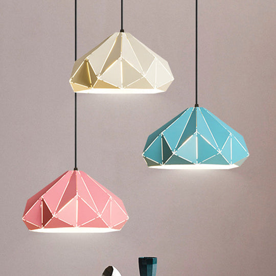 Origami Metal Hanging Pendant Light - Contemporary 1-Light Ceiling Light in Blue/Pink/Yellow