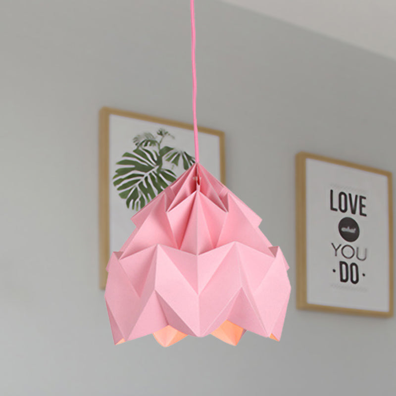 Origami Macaron Paper Ceiling Pendant Light - 9.5 Or 15 Diameter Pink/White/Green 1 Hanging Lamp Kit