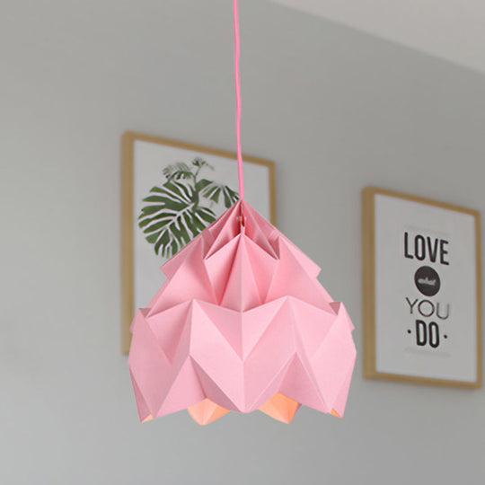 Origami Macaron Paper Ceiling Pendant Light - 9.5 Or 15 Diameter Pink/White/Green 1 Hanging Lamp Kit