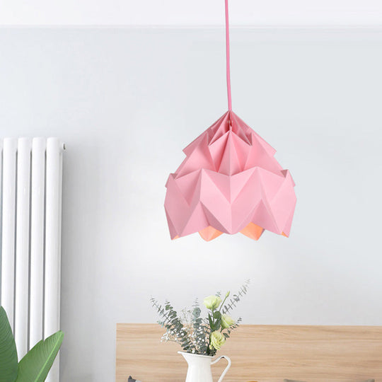 Origami Ceiling Pendant Light Macaron Paper 9.5"/15" Dia 1-Light Hanging Lamp - Pink/White/Green