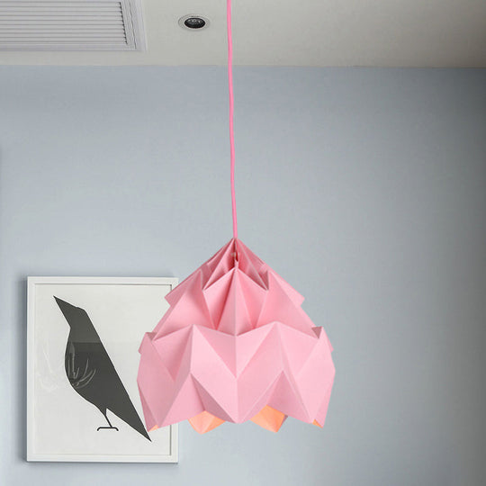 Origami Ceiling Pendant Light Macaron Paper 9.5"/15" Dia 1-Light Hanging Lamp - Pink/White/Green
