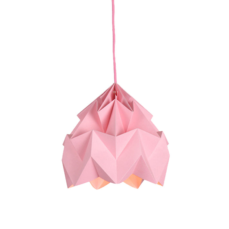 Origami Ceiling Pendant Light Macaron Paper 9.5"/15" Dia 1-Light Hanging Lamp - Pink/White/Green