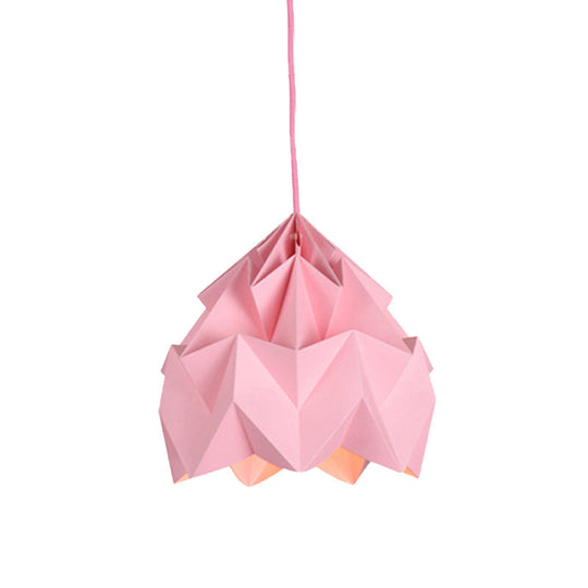 Origami Ceiling Pendant Light Macaron Paper 9.5"/15" Dia 1-Light Hanging Lamp - Pink/White/Green