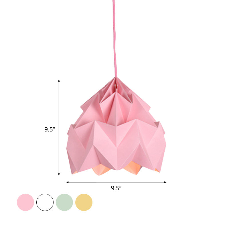 Origami Ceiling Pendant Light Macaron Paper 9.5"/15" Dia 1-Light Hanging Lamp - Pink/White/Green