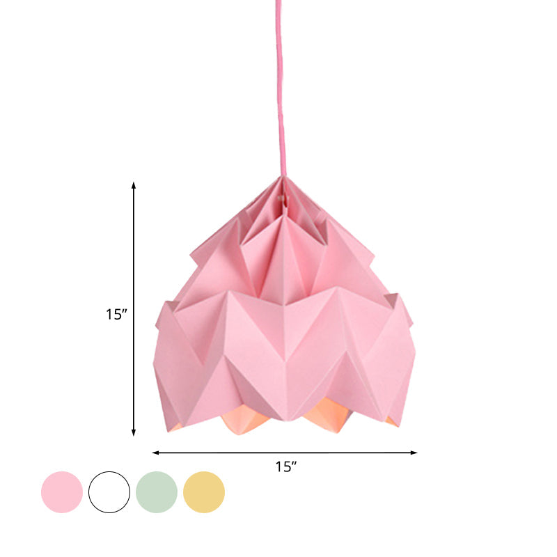 Origami Ceiling Pendant Light Macaron Paper 9.5"/15" Dia 1-Light Hanging Lamp - Pink/White/Green