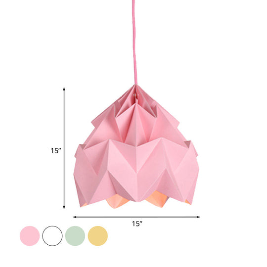 Origami Ceiling Pendant Light Macaron Paper 9.5"/15" Dia 1-Light Hanging Lamp - Pink/White/Green