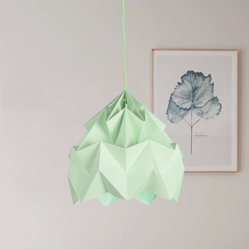 Origami Macaron Paper Ceiling Pendant Light - 9.5 Or 15 Diameter Pink/White/Green 1 Hanging Lamp Kit