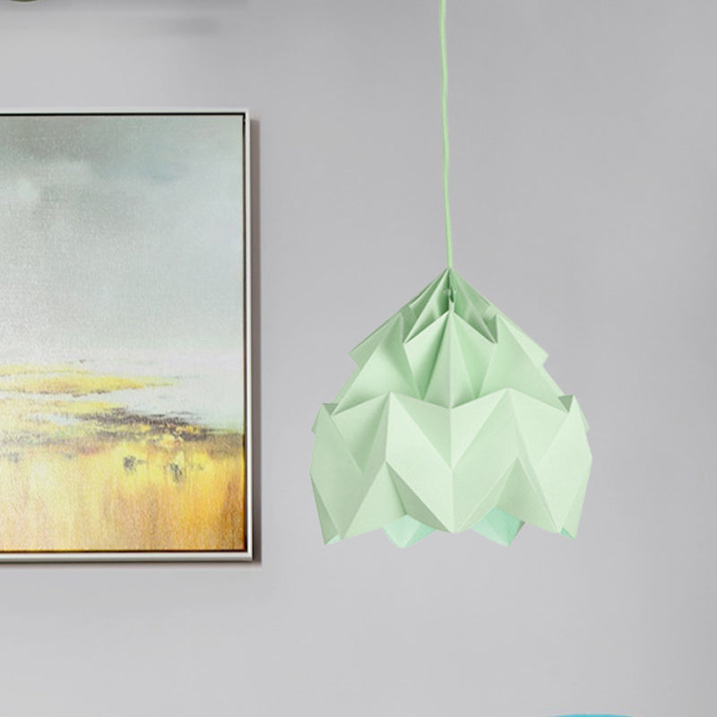 Origami Ceiling Pendant Light Macaron Paper 9.5"/15" Dia 1-Light Hanging Lamp - Pink/White/Green