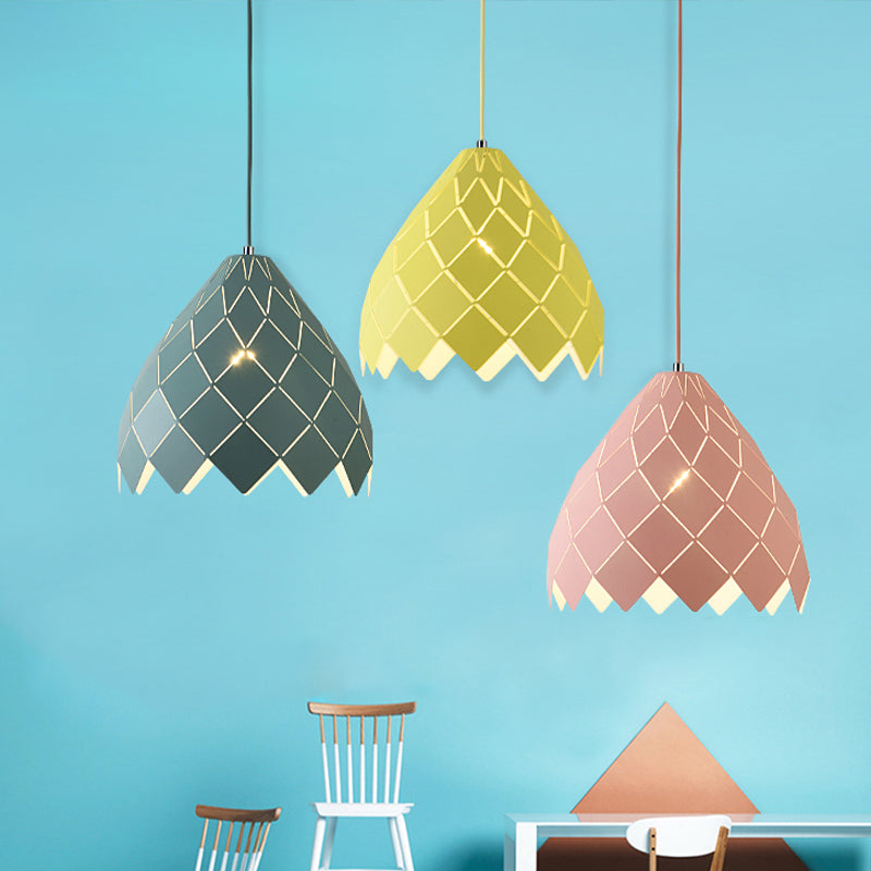Modern Geometric Splicing Pendant Light - Nordic Metal, 1-Light Pink/Yellow/Green Hanging Fixture