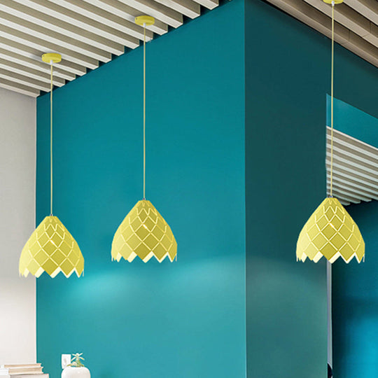 Modern Geometric Splicing Pendant Light - Nordic Metal, 1-Light Pink/Yellow/Green Hanging Fixture