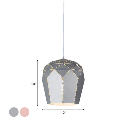 Modern Pink/Grey Wine Glass Pendant Light Fixture – Stylish Metal Hanging Ceiling Light with 1-Light