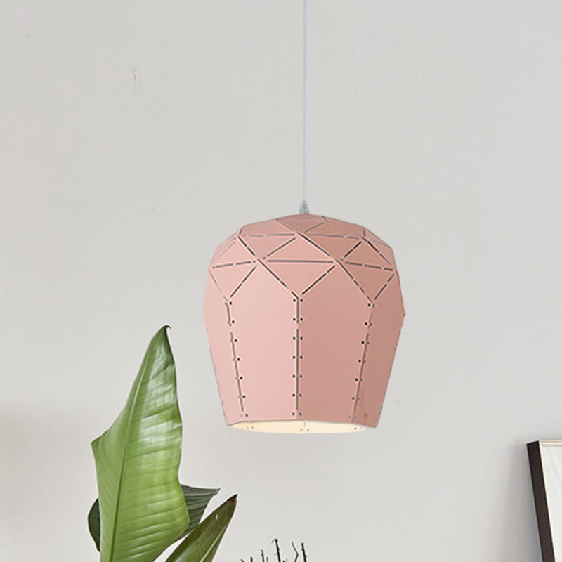 Modern Pink/Grey Wine Glass Pendant Light Fixture – Stylish Metal Hanging Ceiling Light with 1-Light