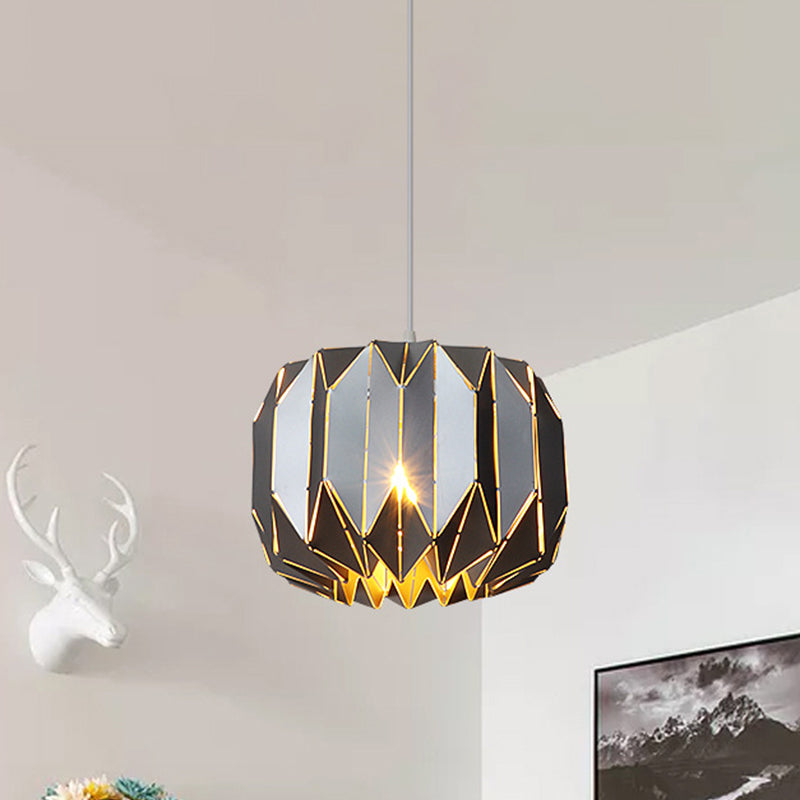 Modern 1-Light Ceiling Pendant with Metal Shade - Silver/Black Pumpkin Hanging Lamp Kit