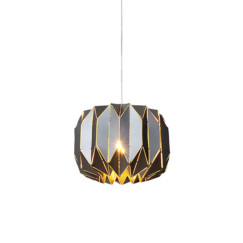 Modern 1-Light Ceiling Pendant with Metal Shade - Silver/Black Pumpkin Hanging Lamp Kit