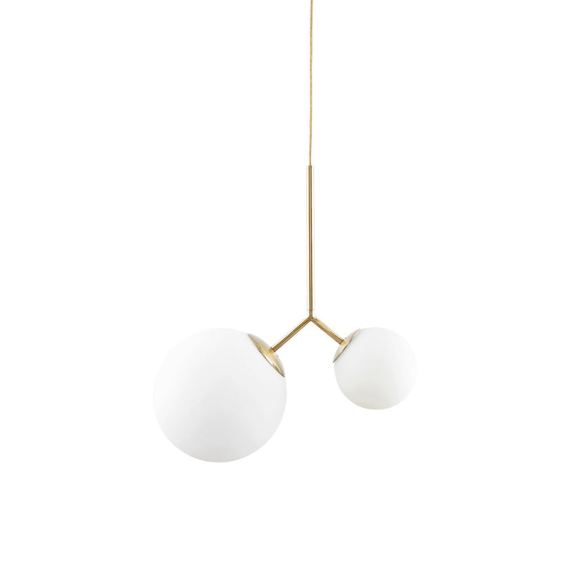 Nordic Gold Pendant Ceiling Light with Globe White Glass Shade - Set of 2