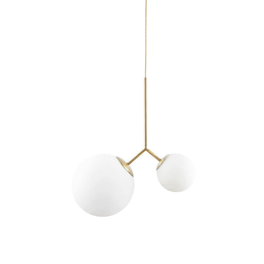 Nordic Gold Pendant Ceiling Light with Globe White Glass Shade - Set of 2