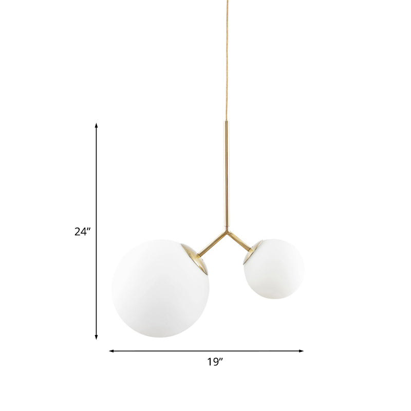 Nordic Gold Pendant Ceiling Light with Globe White Glass Shade - Set of 2