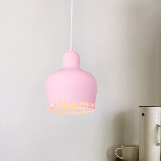 Nordic Metal Bell Drop Pendant Light for Bedroom - 1 Light Pink/Blue/Yellow