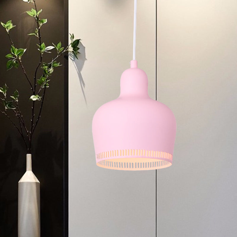 Nordic Metal Drop Suspension Pendant In Pink/Blue/Yellow - 1 Light Hanging Ceiling For Bedroom