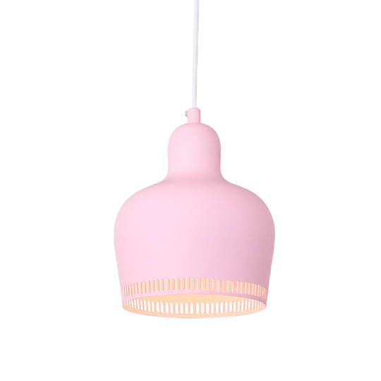 Nordic Metal Drop Suspension Pendant In Pink/Blue/Yellow - 1 Light Hanging Ceiling For Bedroom