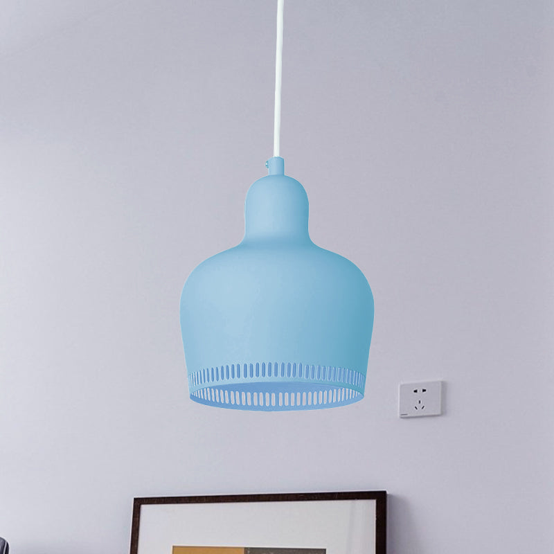 Nordic Metal Drop Suspension Pendant In Pink/Blue/Yellow - 1 Light Hanging Ceiling For Bedroom