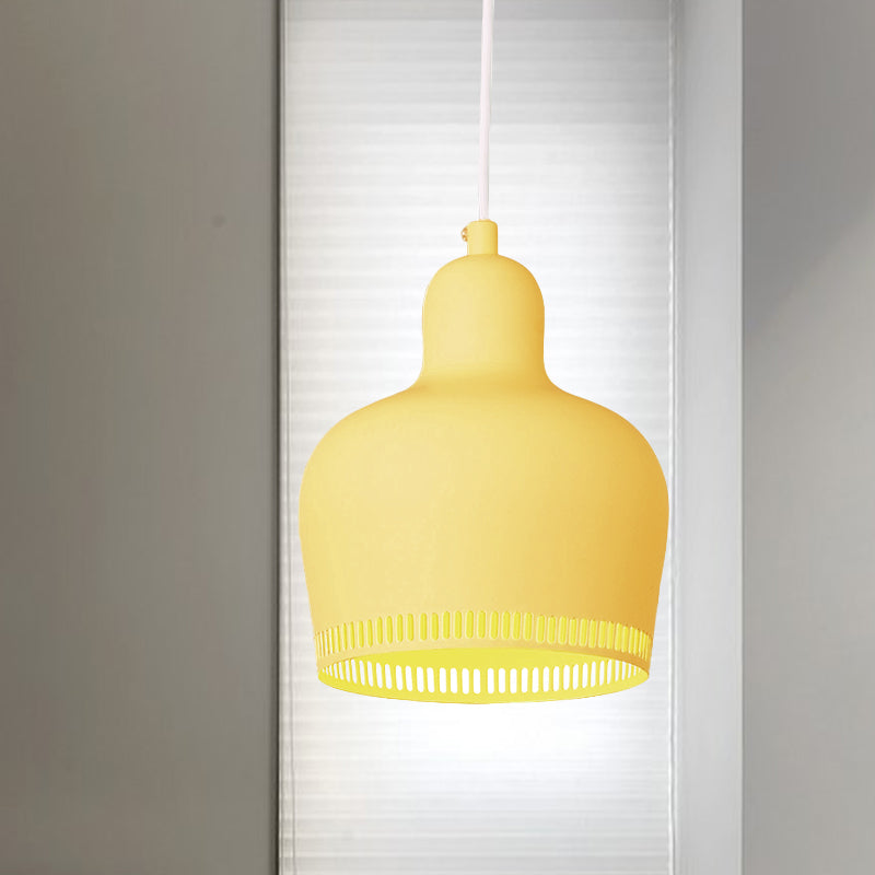 Nordic Metal Bell Drop Pendant Light for Bedroom - 1 Light Pink/Blue/Yellow