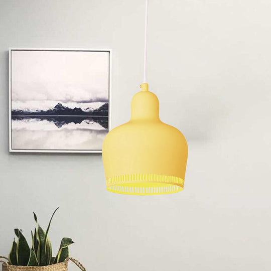 Nordic Metal Bell Drop Pendant Light for Bedroom - 1 Light Pink/Blue/Yellow