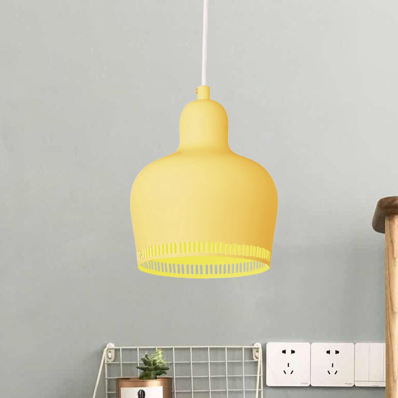 Nordic Metal Bell Drop Pendant Light for Bedroom - 1 Light Pink/Blue/Yellow
