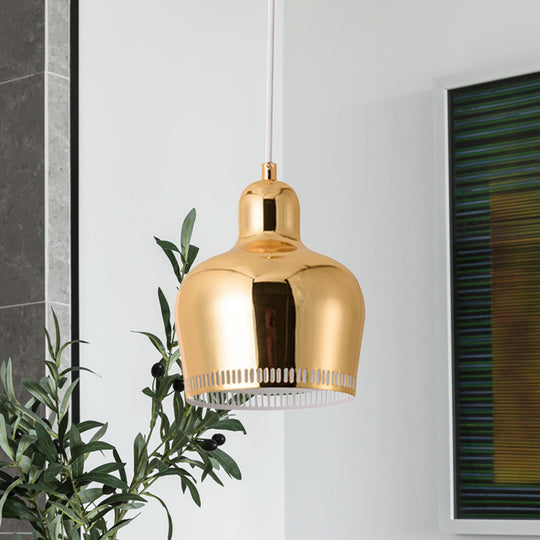Nordic Metal Bell Drop Pendant Light for Bedroom - 1 Light Pink/Blue/Yellow