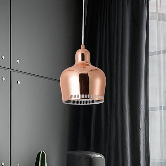 Nordic Metal Bell Drop Pendant Light for Bedroom - 1 Light Pink/Blue/Yellow