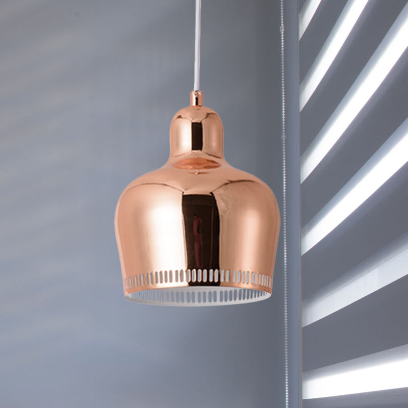 Nordic Metal Bell Drop Pendant Light for Bedroom - 1 Light Pink/Blue/Yellow