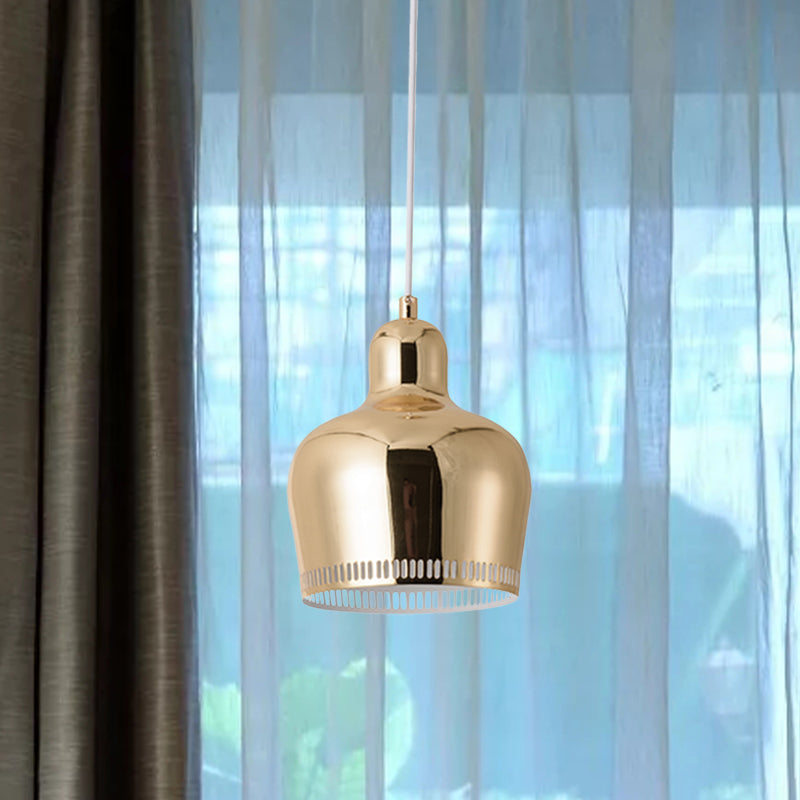 Nordic Metal Bell Drop Pendant Light for Bedroom - 1 Light Pink/Blue/Yellow