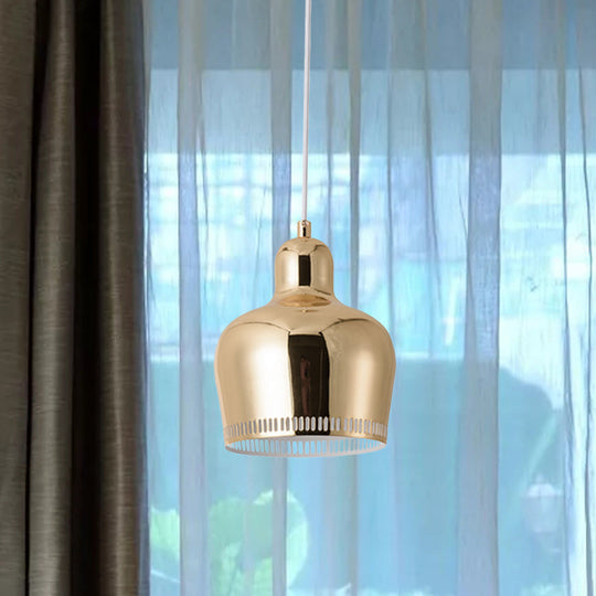 Nordic Metal Bell Drop Pendant Light for Bedroom - 1 Light Pink/Blue/Yellow