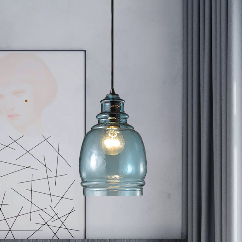 Blue Glass Pendant Light - Wide Masion Jar Globe/Drum Style 16/18/23.5 Inch 1